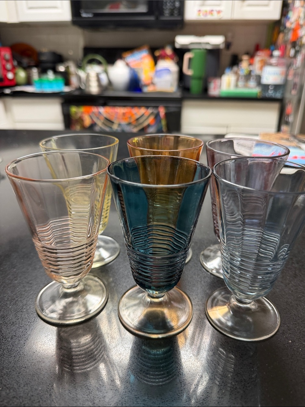 Assorted Ribbed Glass Dessert Goblets - Set of 6. Vintage